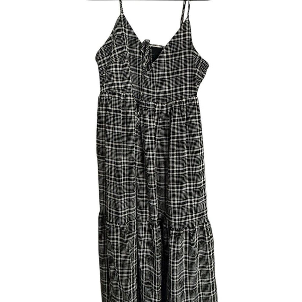 Forever 21 Plaid Dress Black White Cami Maxi Long Straps Ties Flowy Plus Size 1X